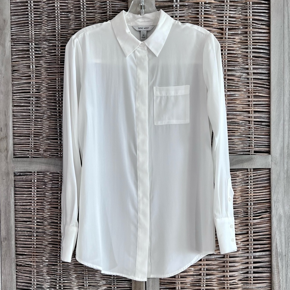 Women's Nine West Drapey Button Down Blouse. White. XS. Multi style options.